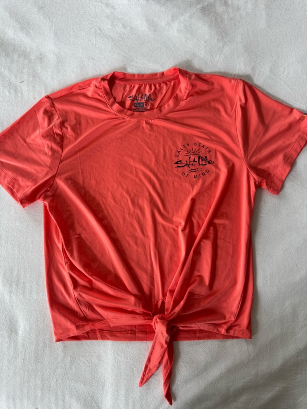 Salt Life Coral Orange Tie-Front Performance Tee